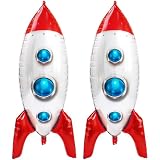 2Pcs Rocket Ship Foil Balloons Large Space Rocket Mylar Balloons for Birthday Party Decorations Outer Space Theme Party Supplies Supplies（Red）
