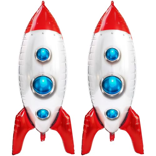2Pcs Rocket Ship Foil Balloons Large Space Rocket Mylar Balloons for Birthday Party Decorations Outer Space Theme Party Supplies Supplies（Red）