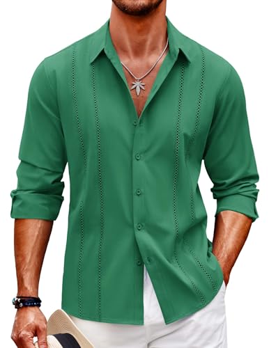 COOFANDY Mens Cuban Guayabera Shirt Casual Button Down Shirts Long Sleeve Summer Beach Shirts - image 1