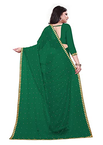 Image of Fashion Day Soft Georgette Embroidery Lace Border Stone Work Saree for Women with Unstitched Blouse Piece