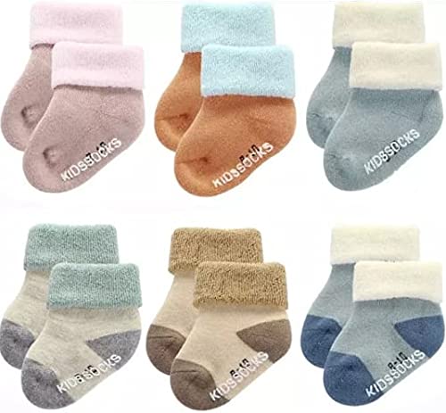 Khillayox New Born Baby Ankle Length Socks Woolen Socks For Baby Boys And Baby Girls Warm Thick Terry Socks For Kids Infants Socks (Asoorted Colors And Designs) Pack Of 6 Pair,Assorted
