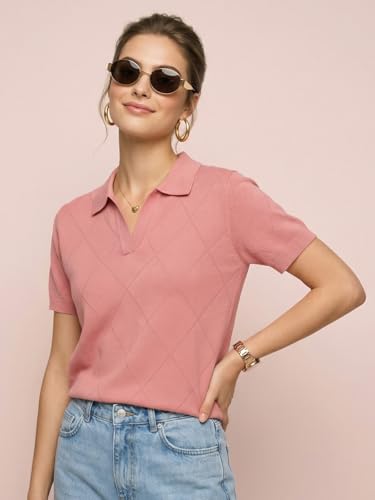 Image of JUNEBERRY Women's Flatknit Solid Half Sleeve Polo T-Shirt with Collared Neck, Casual Style for Office, Travel, (Sizes S to 2XL)