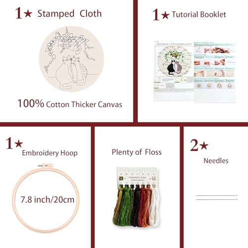 Image of artcici Embroidery Kits Plant Flower Leaf English Letter Patterns for Beginners Adults, Full Range Embroidery Starter Kits Cross Stitch Needlework Supplies (Letter A)