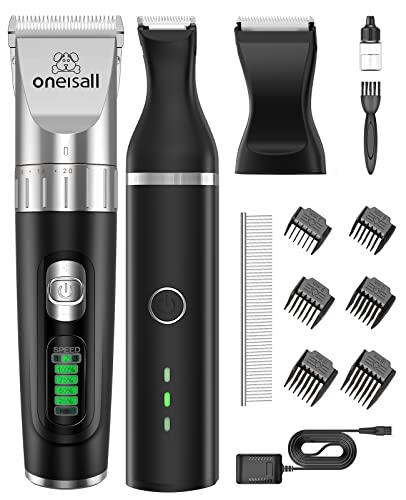 oneisall Dog Grooming Clippers and Dog Paw Trimmer 2 in1/ Quiet Cordless Pet Clippers/Dog Clippers for Grooming for Thick Coat / Pet Hair Trimmer for Small Medium Large Dogs