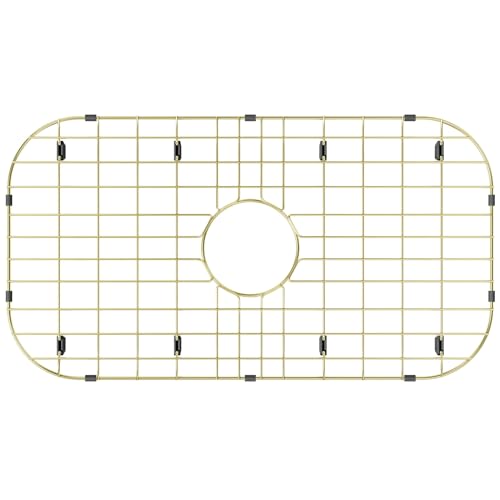 26" L x 14" W Gold Sink Protectors for Kitchen Sink, Metal Sink Rack for Bottom of Sink, Sink Grate for Bottom of Kitchen Sink with Centered Drain Hole, Stainless Steel Sink Grid Protector