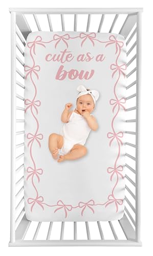 Image of Sweet Jojo Designs Fitted Baby Crib Sheets (Pink Bows) for Girls, Infant Nursery, Toddler Room - Standard Size (Photo Op, Elegant Cute as a Bow for the Ballerina, Dancer, Princess, Ballet Collection)