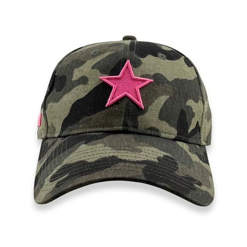 Lila and Sage Trucker Hat Women – Camo hat Green with Pink Embroidered Star - Fashion Trendy Aesthetic Baseball Cap – Cute Summer Cotton Adjustable Hat for Women - Gorras para Mujer