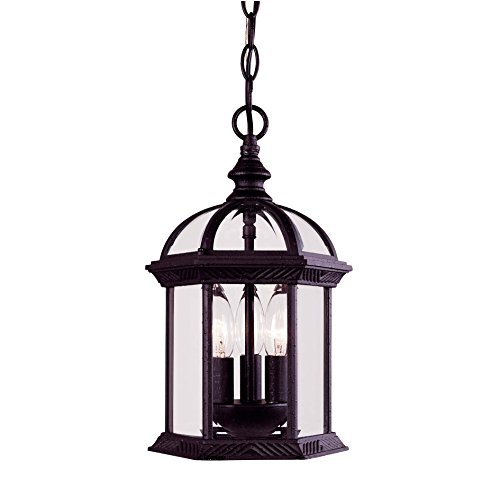 Savoy House 5-0635-BK Outdoor Pendant with Clear Beveled Shades, Textured Black Finish
