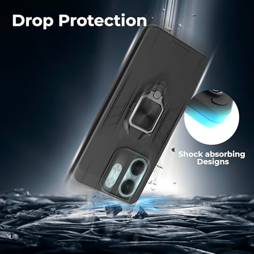 Image of A rtistque Armor Bumper Back Case Cover for Infinix Smart 9 HD 5G | Stylish Ring Holder & Inbuilt Stand | Shockproof TPU Protective Design | 360 Degree | Infinix Smart 9 HD 5G Back Cover - Black