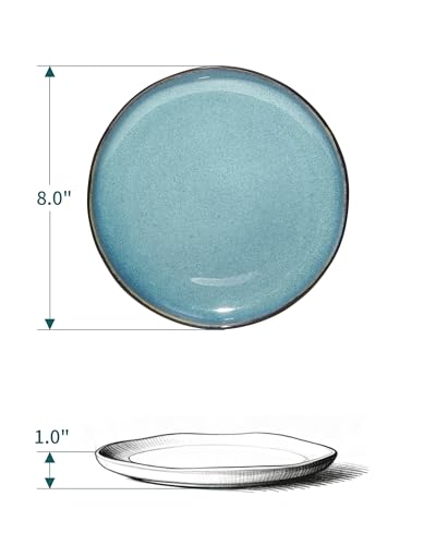 Image of Pokini Ceramic Salad Plates Set of 6, 8inch Stoneware Small, Dessert Plates | Irregular Reactive Glaze Plates Set for Lunch, Appetizer, Microwave & Dishwasher Safe, Chip & Scratch Resistant, Green Black