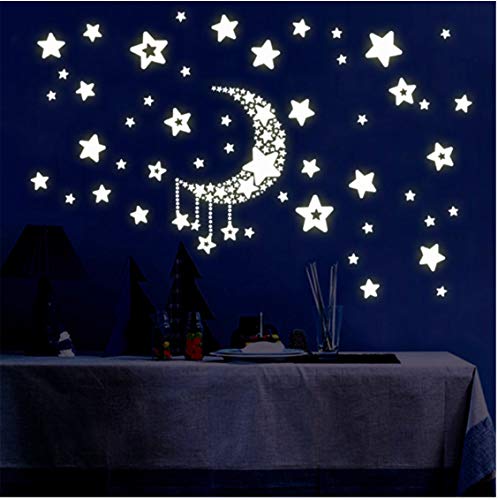 Moon Star - Luces nocturnas fluorescentes en luces oscuras de noche - Vinilo - Vinilo extraíble - Dormitorios infantiles - Vinilos decorativos para pared 30 x 5.5 x 5.5cm