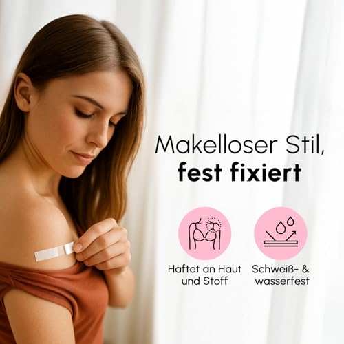BLOOMORA Fashion Tape doppelseitig transparent – 100 Streifen (7,6 x 1,3 cm) – Body Tape für Kleidung & Haut – wasserfestes Klebeband Kleidung – Fashion Tape für Damen & Herren - Pink Mist Edition