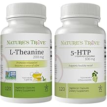 Natures Trove L-Theanine 200mg 120 Vegetarian Capsules & 5-HTP 100mg 120 Vegetarian Capsules - Calm & Healthy Mood Stack