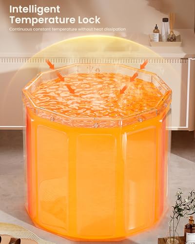 Image of HANNEA 27 inch Folding Bath Tub for Adult for Bathroom PVC Multifaceted Sitting Portable Bathtub Ice Bath Tub for Adults Therapy Thermal Sitting Bucket with Drainage Pipe Adult Easy for Shower Room