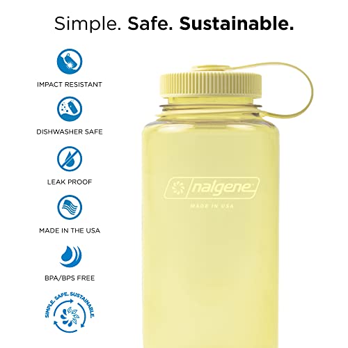 Image of Nalgene 32 oz Wide Mouth Water Bottle | BPA-Free, Durable & Leak Proof, Lightweight Bottle for Hiking & Gym, Work & Travel, Butter (Pack of 6)