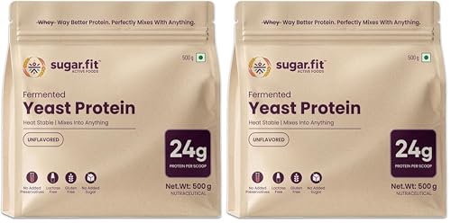 Image of Sugar.fit | Active Foods Fermented Yeast Protein Powder, Unflavored, 24g Protein per Scoop, Heat Stable, Gluten Free, Lactose Free, No Added Sugar, Vegan, 500g (Pack of 2)