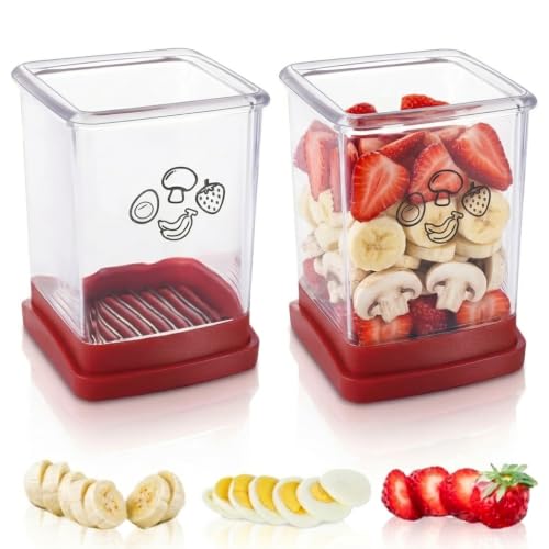 Fruit Cutter and Chopper – Cup Slicer for Strawberry, Grape, Banana, Mushroom, Kitchen Gadget for Fruits and Vegetables, Compact Slicing Tool (2 Packs)