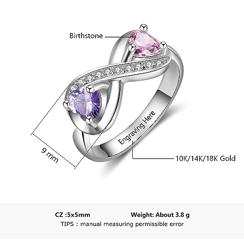 10K 14K 18K Gold Personalized Infinity Rings for Women, Custom 2 Heart Birthstones Engraved Ring Jewelry Gift for Anniversary Mother's Day Christmas Birthday3