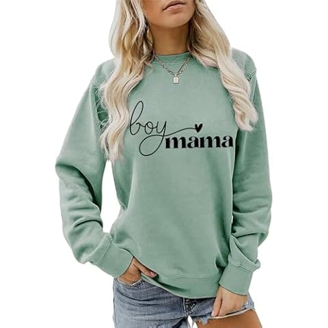 GaoCold Mom of Boys Sweatshirt Women Long Sleeve Letters Print Pullover Mama Sweatshirt Casual Loose Crewneck Winter Tops Cover