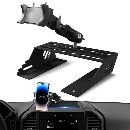 Zelvoro 360° F150 Phone Mount, Full Metal Base No Punching Required, F250 Phone Mount with Storage Function Most Phones, Compatible with Ford F150 2015-2020 and F250/F350 2017-2022 Super Duty Trucks