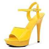 Dessus : cuir synthétique Talons Hauts 13 cm/5,2 po pour Femme  Sandales à Plateforme et Bout Ouvert pour Pole Dance, Strip-Tease, Enterrement de Vie de Jeune Fille, soirées costumées et Clubs branchés,Jaune,40 EU