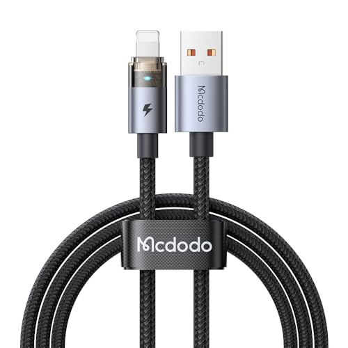Image of mcdodo USB A to Lightning Charging Cable with Flashing Light 4ft, Nylon Braided USB Lightning Fast Charger Cable Fit for iPhone 14 13 12 11 /Pro /ProMax /Plus, iPad, AirPods, iTouch(Black)