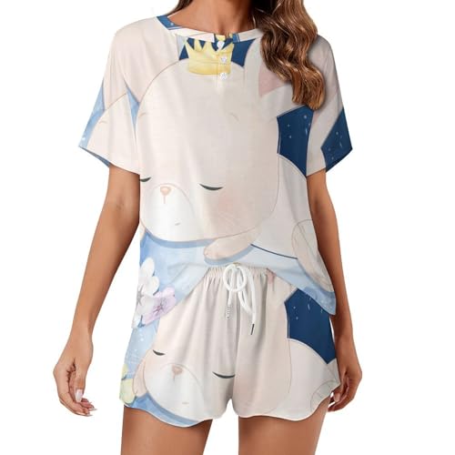 Pyjama court lapin pour femme | Ensemble de nuit coton été