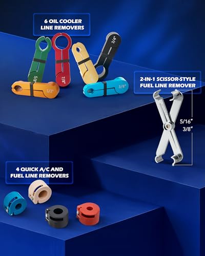 Image of OMT 35pc Master Disconnect & Hose Clamp Pliers Tool, Car AC Fuel Line Kit | Auto Long Reach Hose Clamp Remover Kit with Clic R Type Swivel Jaw, Fuel A /C Disconnect Pliers For Ford Chevy Dodge Vehicles