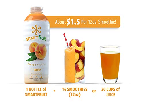 Smartfruit Perfect Peach + Energy, 100% Real Fruit Purée, Non-Gmo, No Additives, Vegan - 48 Fl. Oz #TOP2