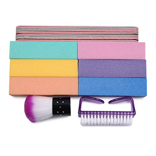 Nail File and Buffer, Professional Manicure Tools Kit 6pcs Rectangular Art Care Buffer Block 6pcs 100/180 Grit Double-sided Nail Files 6 pcs Purple 180/240 Emery Board & Buffers Brushes, 14Pcs/Pack - Thumbnail 6