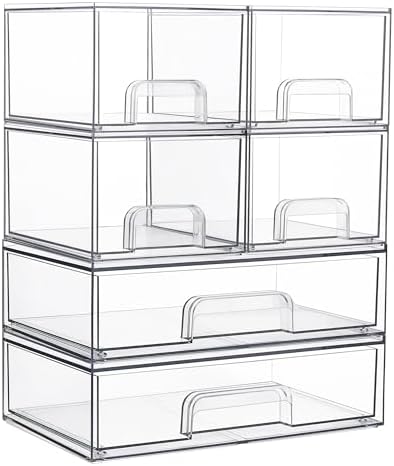 Vtopmart Stackable Storage Drawers Set of 6, Clear Plastic Organi...