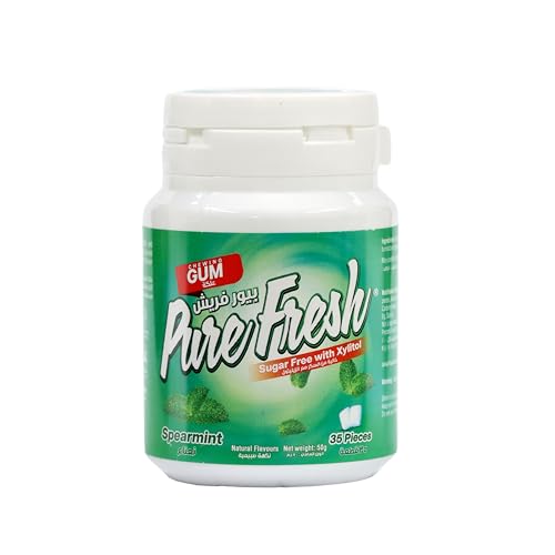 Pure Fresh SugarFree Xylitol Chewing Gum Spearmint | 35Piece Jar Pack | AspartameFree GlutenFree Natural Flavor | LongLasting Freshness