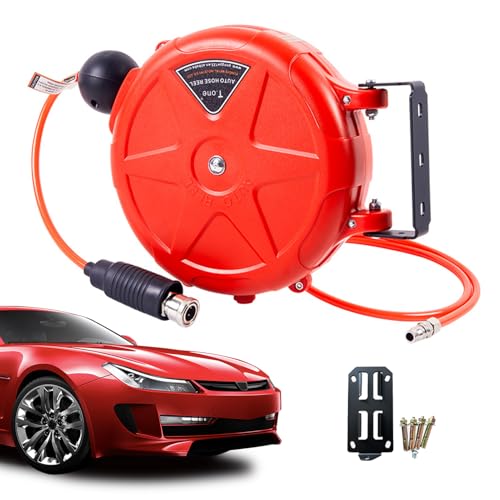 Garage Air Hose Drum - Commercial Hose Drum, Swivel | 10m Rolling Tool, Quick Coupling, Workshop Air Compressor Accessories