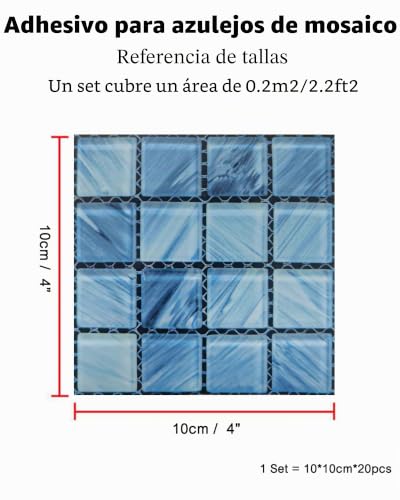 Miniatura 3 de Fbbules 20 Piezas Pegatinas De Pared Pvc, Azulejos Adhesivos Impermeable Protector Contra Salpicaduras Para Baño Cocina Sala Mosaico Azul Oscuro 10 X 10 Cm 4 X 4 Pulgadas