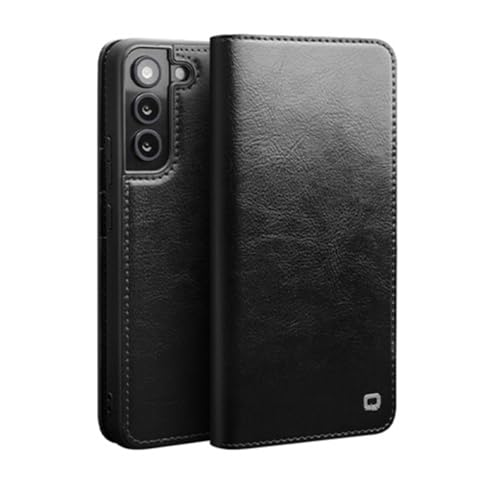 Yidai-Silu Coque Galaxy S24 en Cuir Véritable 【Fait à la Main, Business&Rétro】 Ultra Léger Flip Case en Cuir Véritable Portefeuille Etui 360 degrés Housse pour Samsung Galaxy S24 - Noir&B