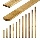 Tablas de balcón pulidas planas con cabeza semicircular, longitud a elegir 50 – 200 cm, ancho 9 cm, profundidad 2 cm.