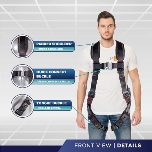 ATERET Fall Protection 5pt Safety Harness, 1D-Ring, Quick-Connect Buckle, Grommet Legs, Sewn in Back Pad I OSHA ANSI Compliant Personal Equipment (Black - 3XL) - Thumbnail 2
