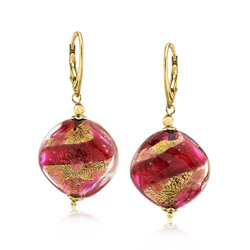 Ross-Simons Italian Hot Pink Murano Glass Bead Drop Earrings in 18kt Gold Over Sterling