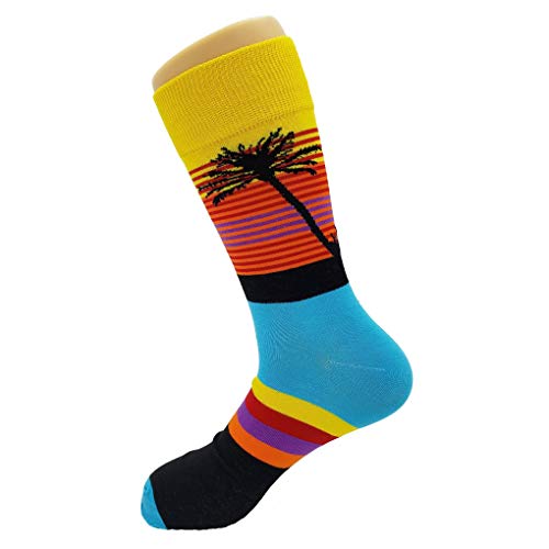 Palm Tree Horizon Dress Socks Funny Novelty Crazy Fun Design Men Size 8-12 Cotton Casual Crew Colorful Funky Fancy Socks Gift for Men3