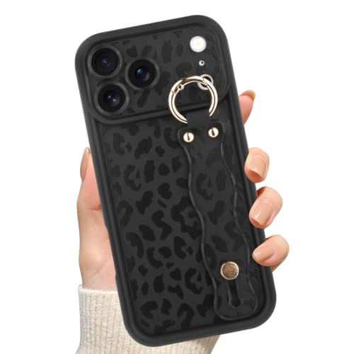 OOK for iPhone 18 Pro Max Case with Wrist Strap, Black Leopard