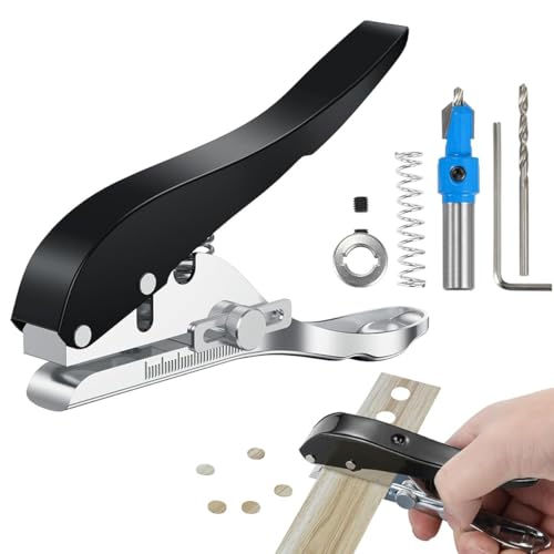 Image of Serplex Manual Hole Punch Kit Heavy Duty Spring Loaded Hole Punch, 10mm Hole Size, Maximum Thickness 1.2mm Punching Tool for Wooden Edge Bands, Plastic Sheets, Paper, with Drill & Drill Stop Collar