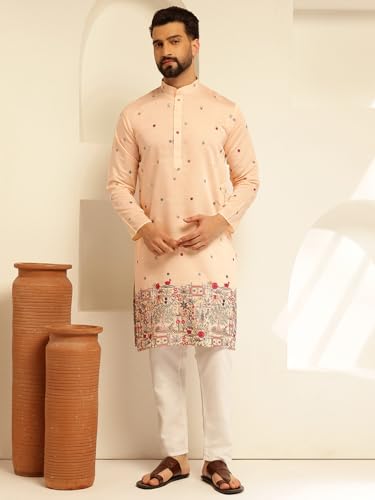 Image of SOJANYA (Since 1958 Men's Festive Cotton Silk Designer Kurta with Daman Embroidered Detailing | Perfect for Navratri, Diwali & Special Occasions