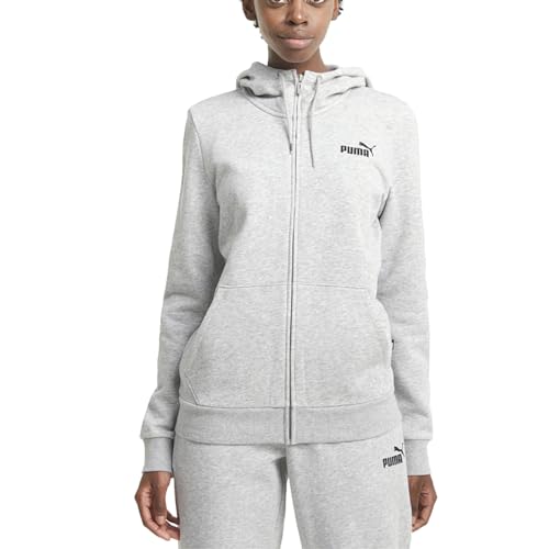 Image of PUMA Womens Essentials Small Logo Full-Zip Hoodie Casual Outerwear Casual Pockets - Black, Grey, Large