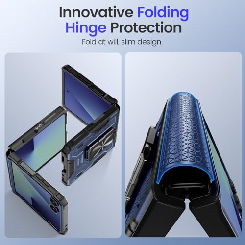 Image of VEGO for Galaxy Z Flip 7 Case Built-in Screen Protector &Hinge Protection | Anti-Scratch Military Drop Protection Ring Kickstand Phone Case for Samsung Galaxy Z Flip 7 5G 2025(Not for Flip 7FE) Blue