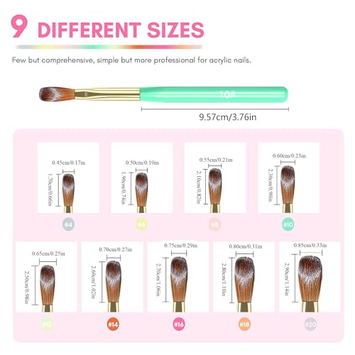 Magic Armor 9Pcs Acrylic Nail Brush Set,Nail Art Brushes Set Nail Art Design Pen Painting Tools Fingernail Brush For Acrylic Powder Application Nail Extension 3D Carving Size 4/6/8/10/12/14/16/18/20 thumb #5