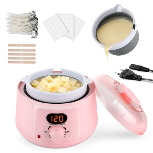 Fondeur de cire électrique rose avec 2 pots amovibles et kit mèches complet pour bougies DIY