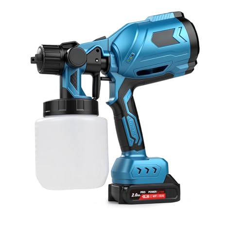 DEWIN Pistola Spruzzo Elettrica per Pittura，Elettrica Pistola Spruzzo Senza Fili con Batteria 21V tre Ugelli Spruzzatori Vernice Flusso Regolabile 1000 ml per Terrazze Mobili Muri Porte Recinzioni EU