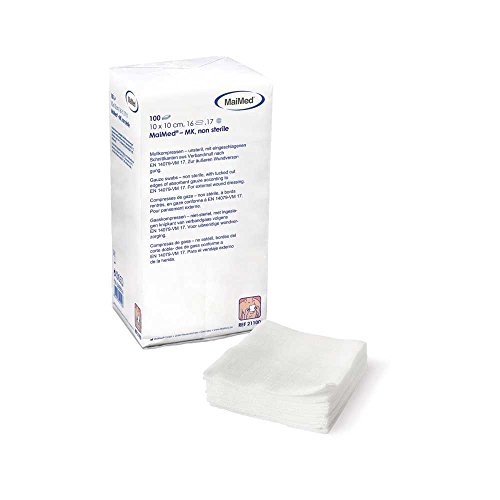 MaiMed - 100 compresse di garza, non sterili, 10 x 10 cm, 16 strati