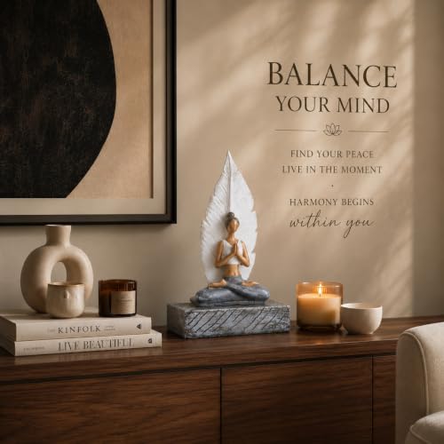 Image of ARMONIA Serenity Leaf Yoga Lady Showpiece | Premium Polystone Yoga Meditating Figurine Set for Home & Office Decor | Spiritual Sculpture for Living Room, Meditation Corner, Shelf & Gift | 10.2 Inches