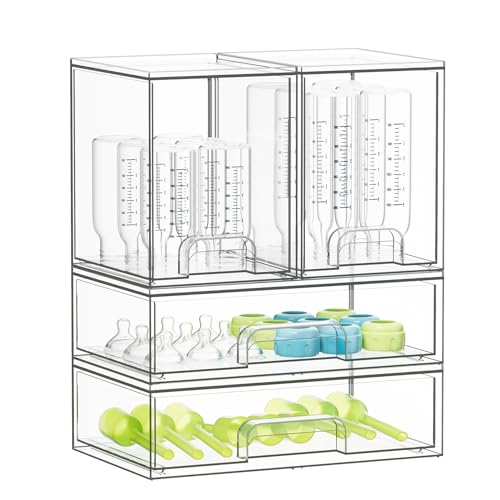 Image of SpaceAid Bottle Storage Organizer Baby - Acrylic Bottles Station Organizer Container, Stackable Clear Drawers for Countertop, Vanity, Bathroom, Cabinet, Pantry Organization, 4 Pack, 2M2L, 14.4" H